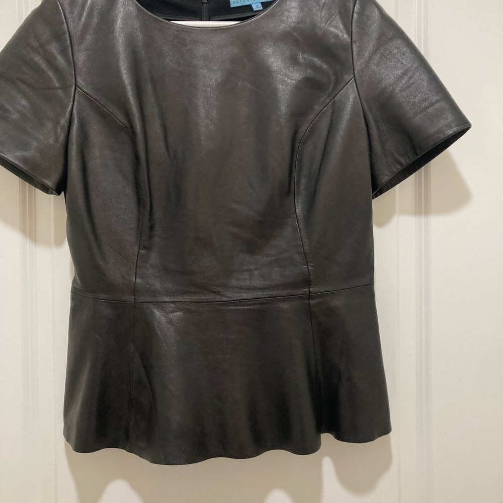 ANTONIO MELANI Black Leather Short Sleeve Top